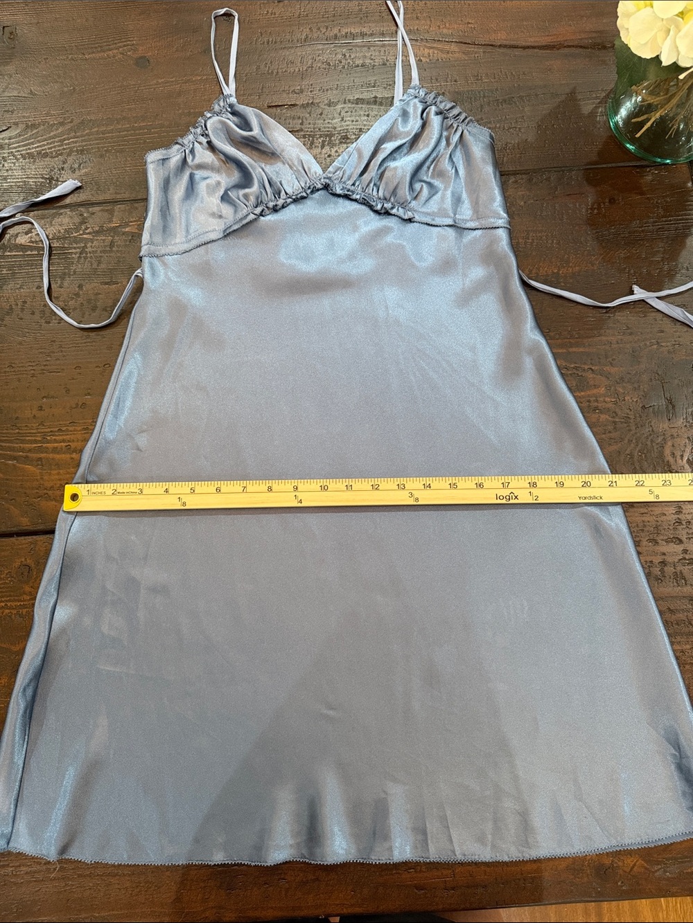 Vera Wang Blue Satin Slip Dress Small Ruffle Coquette Y2K Delicate Feminine - Picture 9 of 12